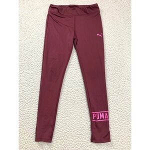 Puma Leggings Girls Size M (8-10) Burgundy Pink Logo Polyester Spandex Athletic